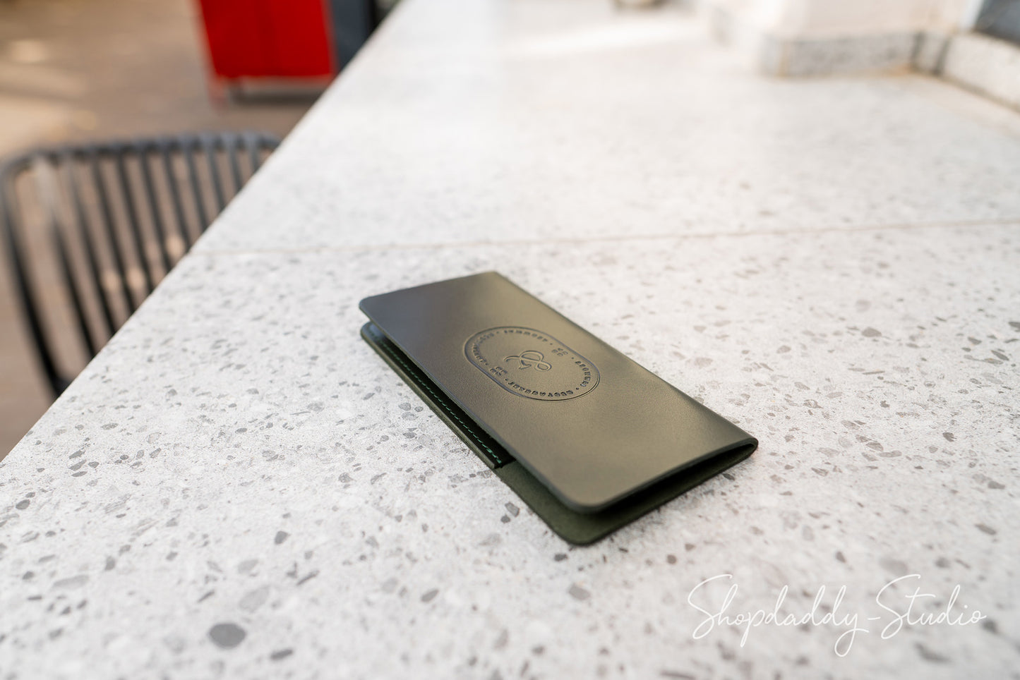 Elegant Green Italian Leather Check Presenter custom with logo