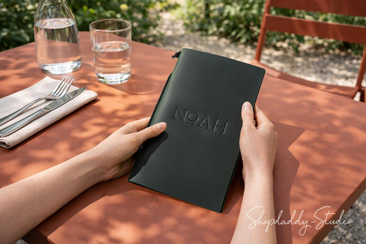 Elegant Green Leather Menu Folder with Leather Lace
