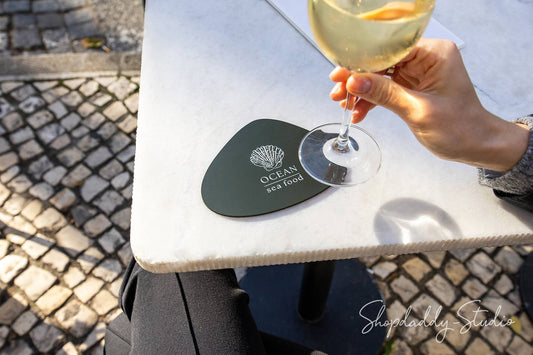 Elegant Green Leather Pebble Coasters Set (5 pcs)