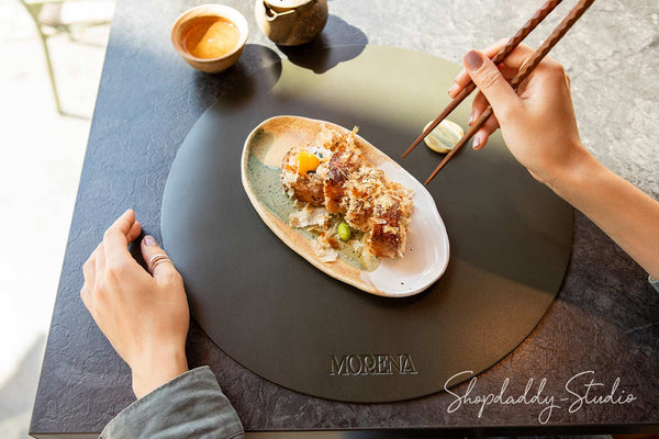 Elegant Green Leather Round Placemat for restaurant