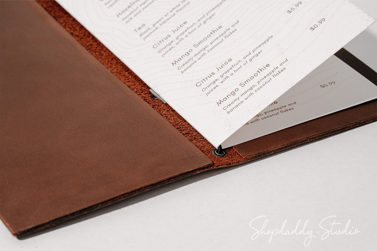Elegant Leather Menu Cover With Elastic Band for cocktail menu