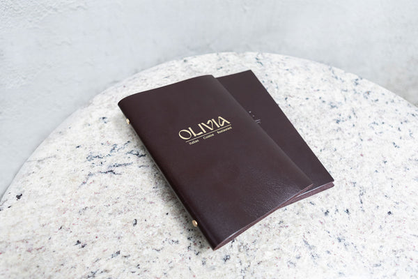 Dark Brown Thick Leather Menu Holder with Plastic Sleeves