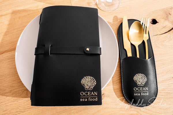 Elegant Leather Rounded Cutlery Holder with logo