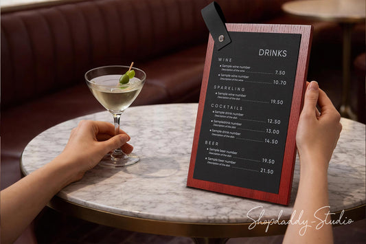 Elegant Mahogany Menu Holder with Leather Loop