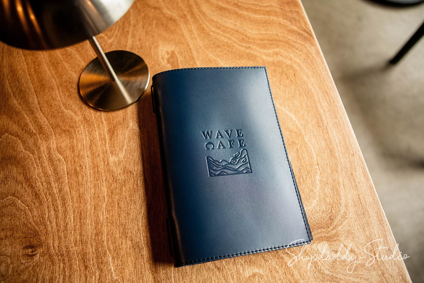 Elegant Menu Cover with Stitching and Elastic Band with logo