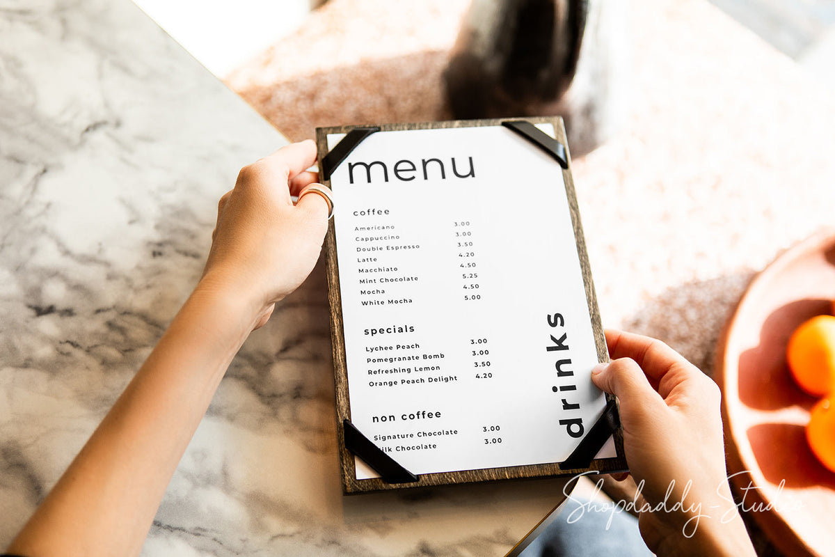 Elegant Menu Holder with Leather Corners