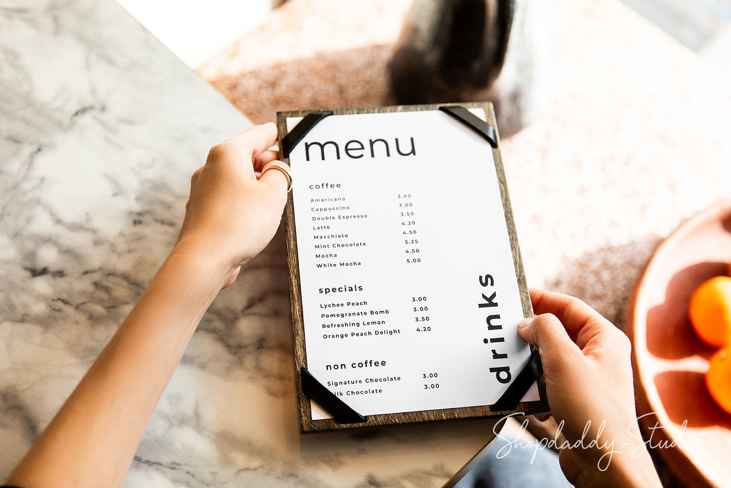 Elegant Menu Holder with Leather Corners