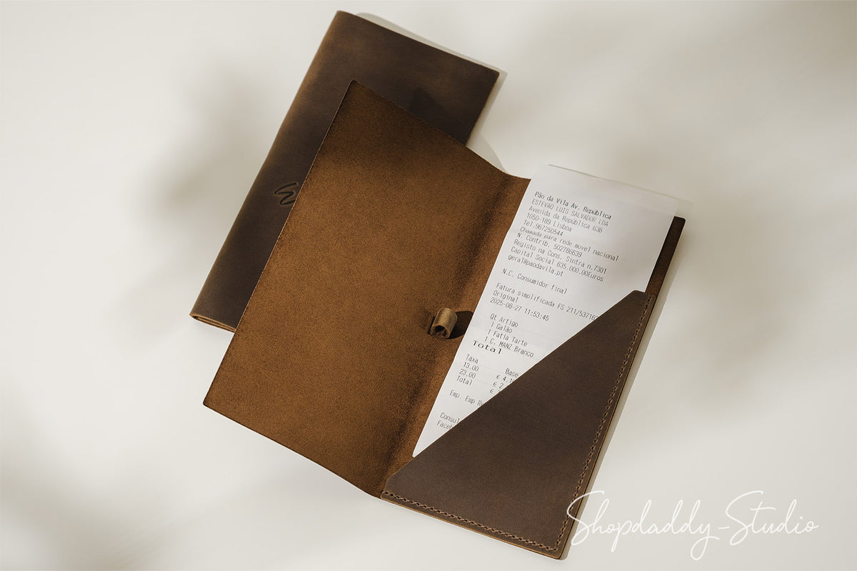 Elegant Olive Leather Check Presenter with Pen Loop 