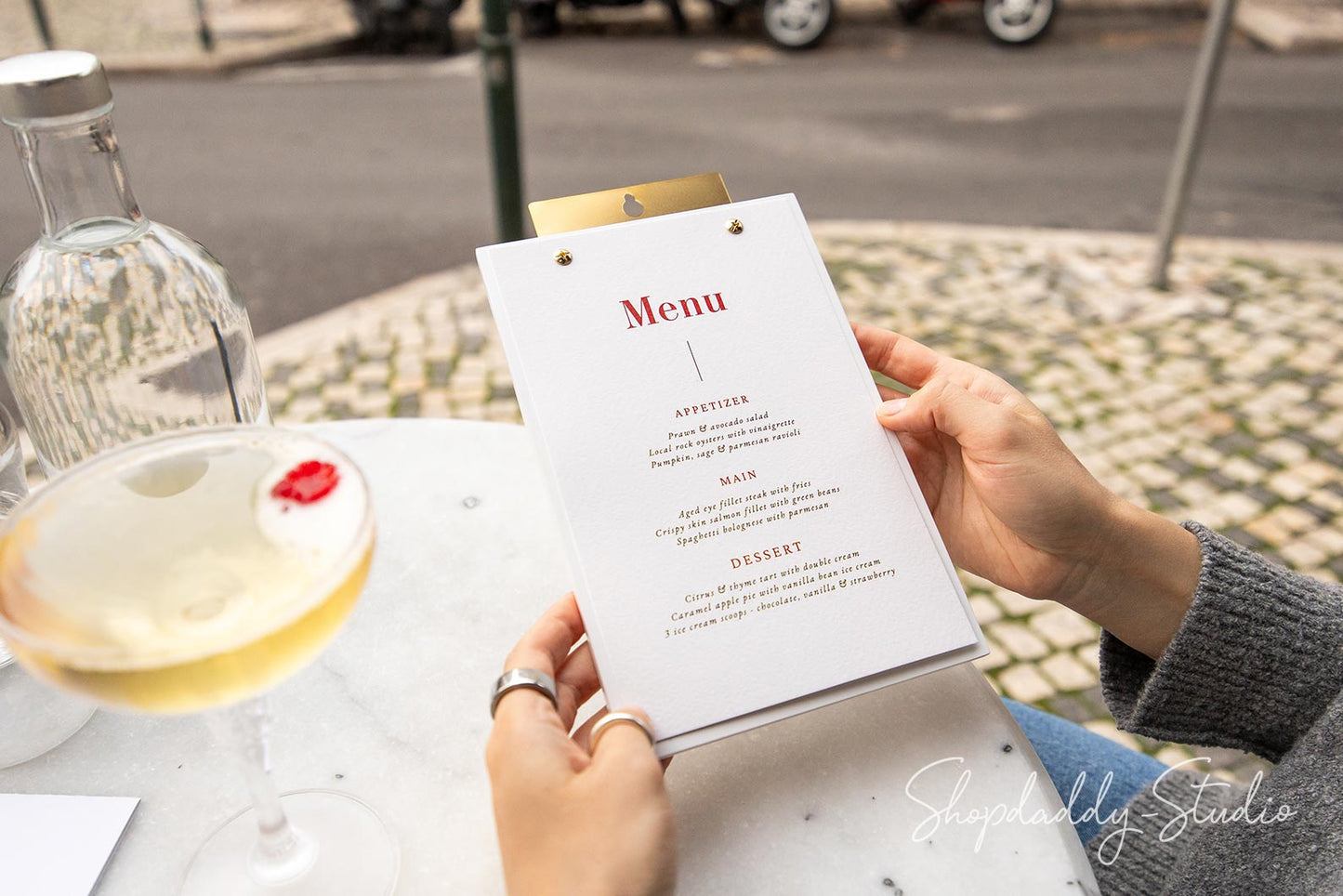 Elegant Plywood White Menu Holder with Brass Wall Mount