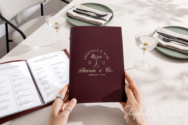 Elegant Purple Thick Leather Menu Cover With Plastic Sleeves