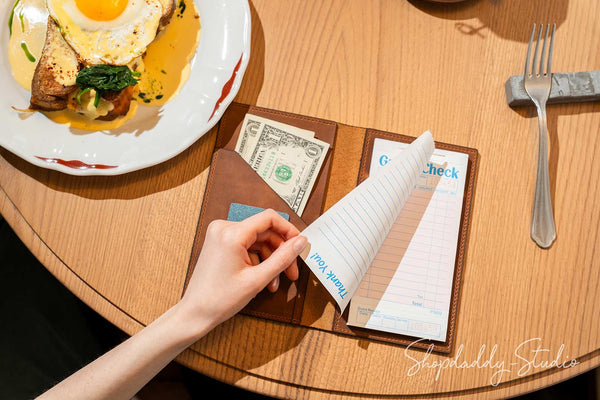 Elegant Rusty Leather Server Book with Pen Loop