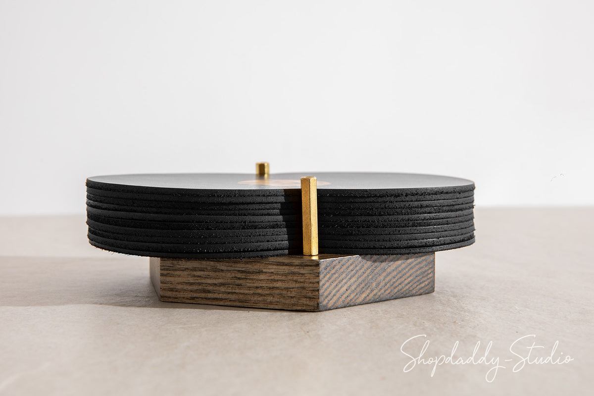 Elegant Two Glass Coaster Set on Wooden Holder for cafes