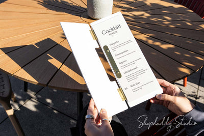 Elegant White Wooden Album / Menu Holder with Brass Plank 