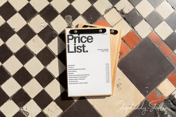 Elegant Wood Menu Holder With Rounded Leather Plank