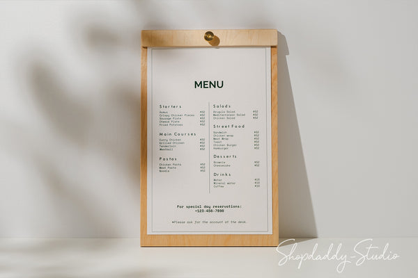 Elegant menu board made from high-quality plywood, complete with a secure brass screw.