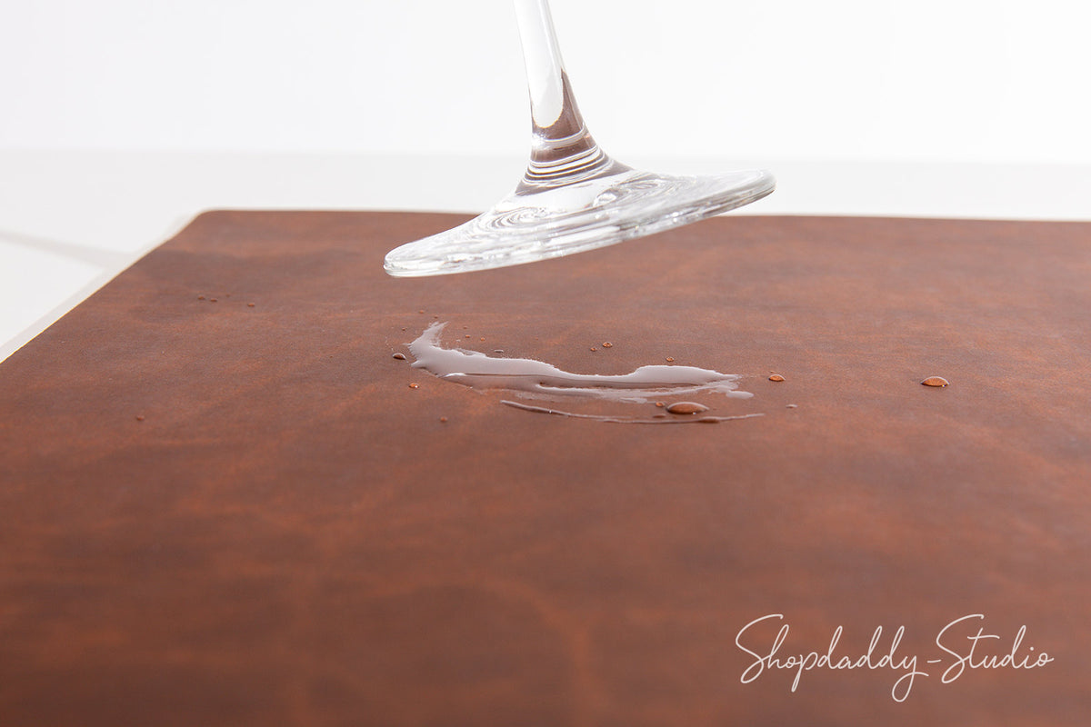 Elegant table dining placemat in antique brown recycled leather for restaurants.