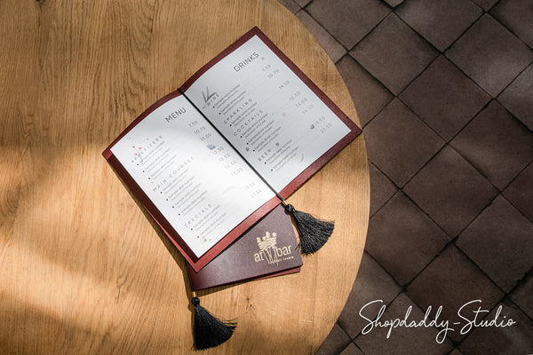 Purple Thick Leather Menu Holder with Tassel