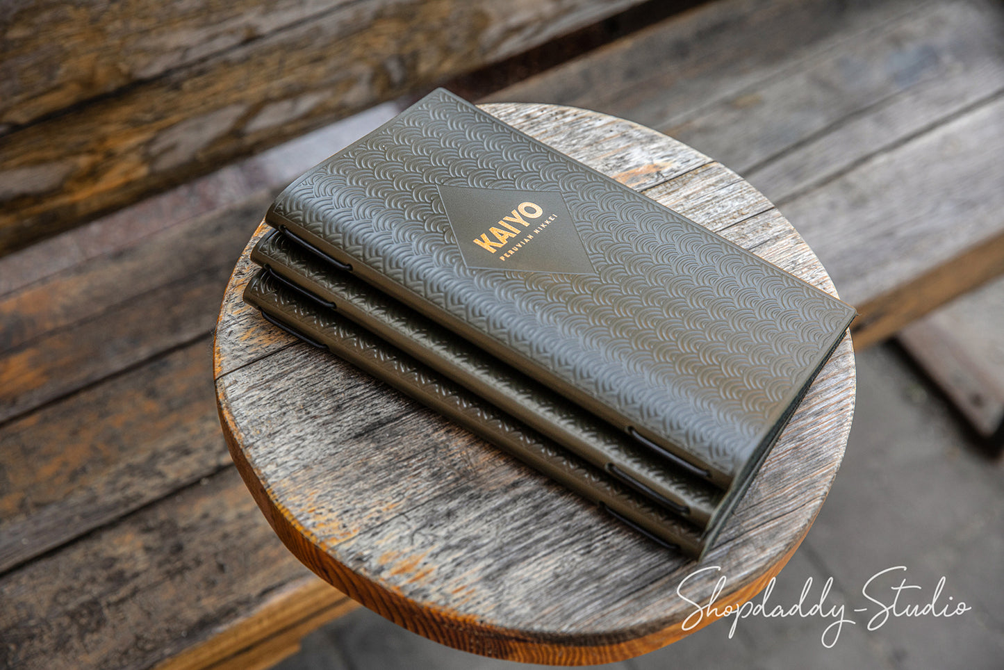 Green Thick Leather Menu Holder with Pattern