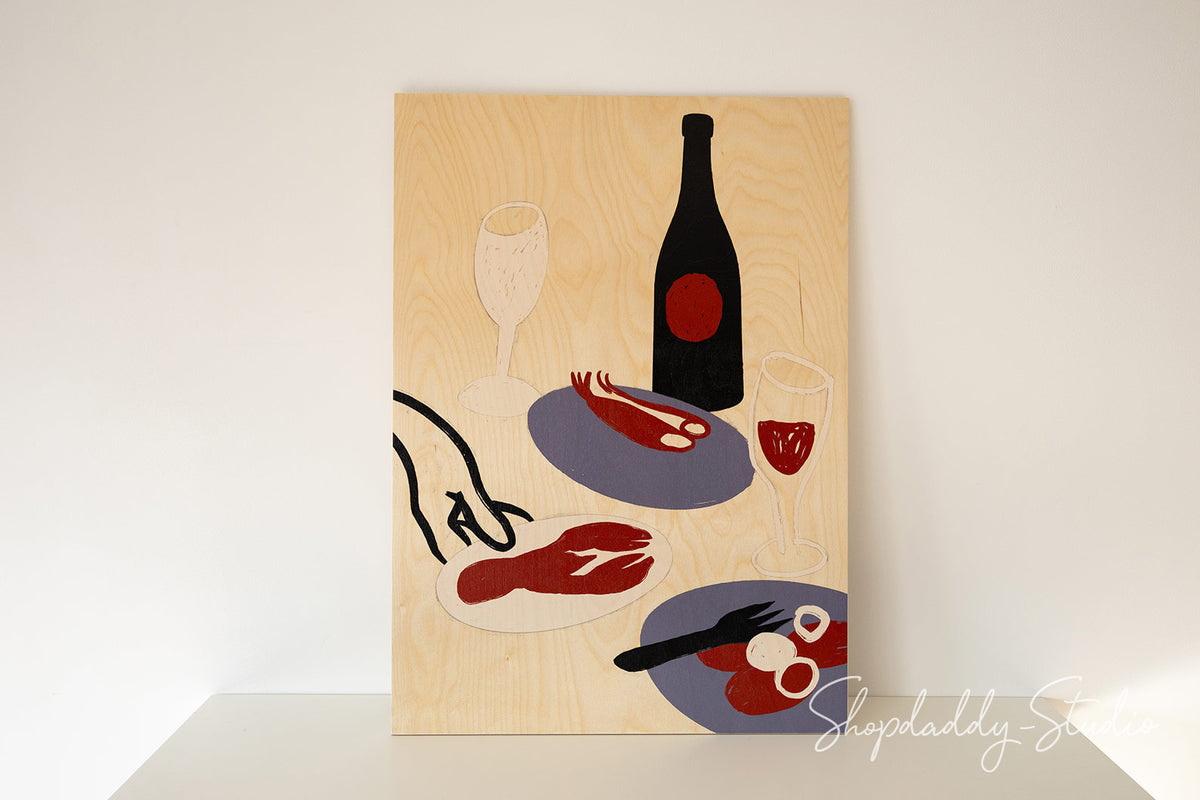 Fine Dining Moment — UV-Printed Wooden Wall Artwork  for Cafe