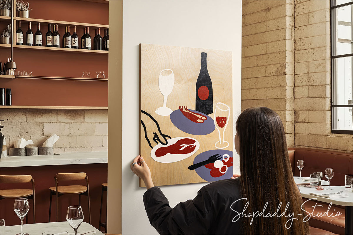 Fine Dining Moment — UV-Printed Wooden Wall Artwork for Restaurant