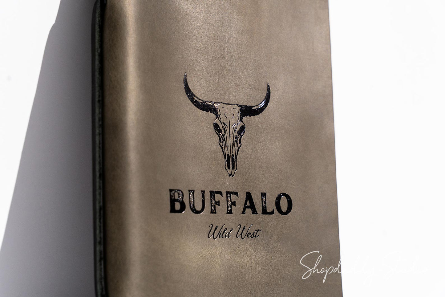 Green-Gray Leather Menu Folder with Leather Lace for Fine Dining