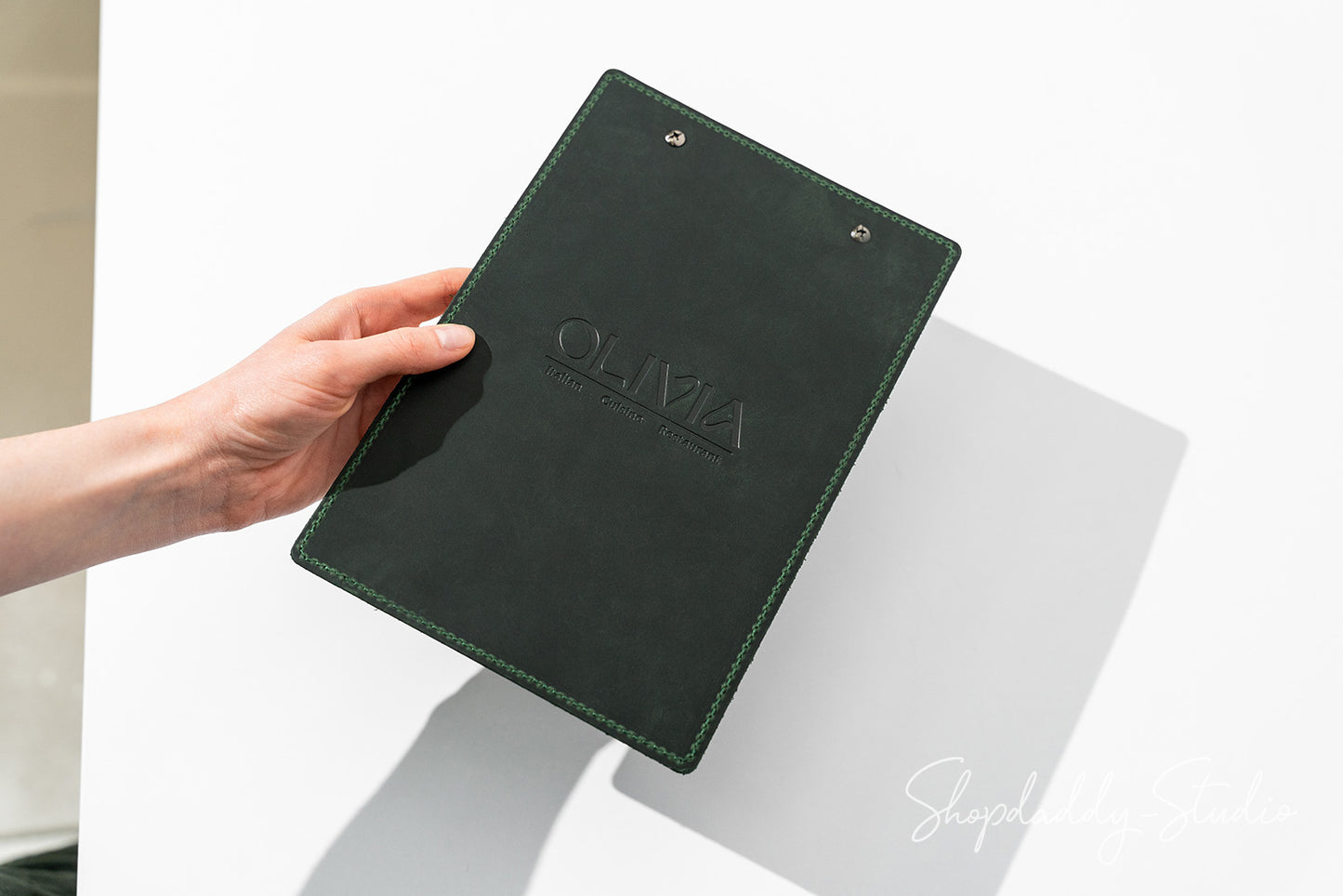 Green Double Leather Holder With Caburn Plank with blind logo