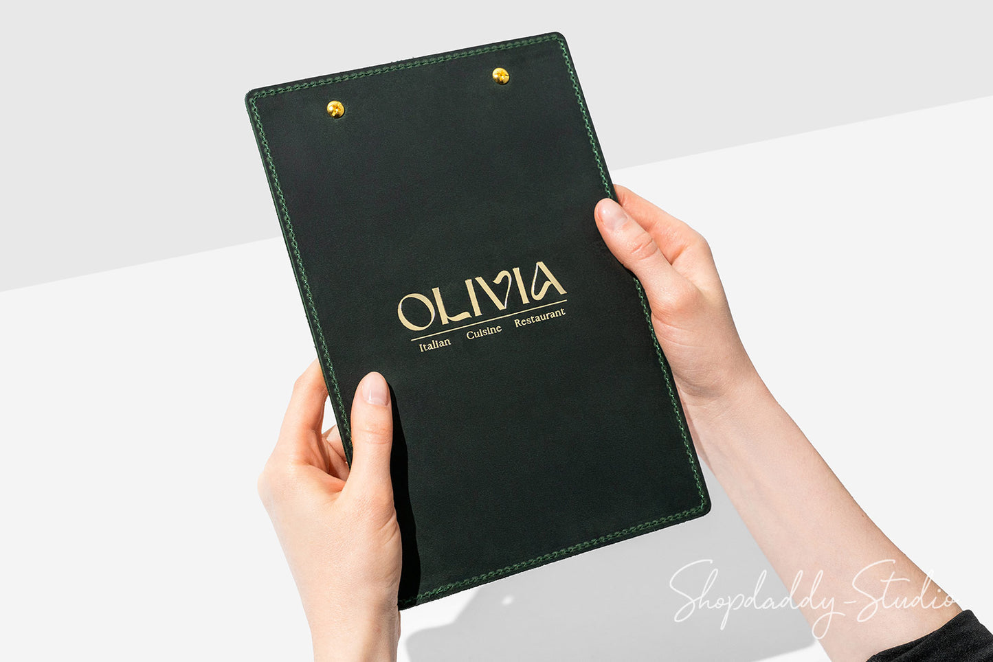 Green Double Leather Holder With Caburn Plank with gold logo