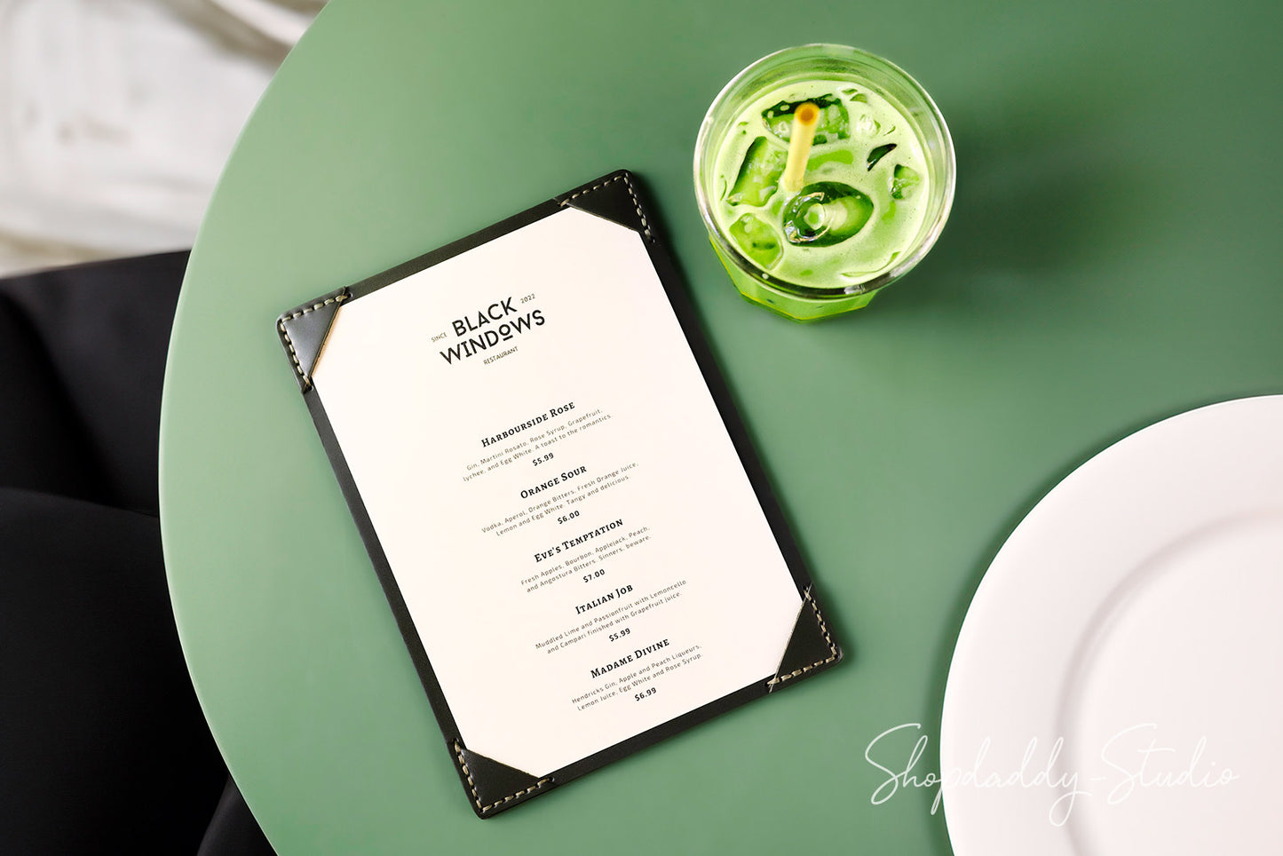 Green Double Leather Holder with Corners for bar