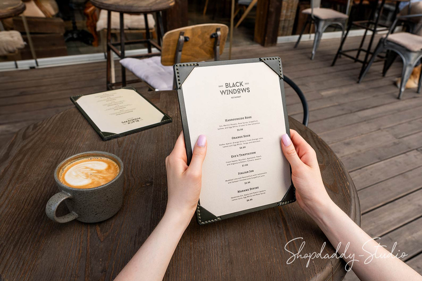 Green Double Leather Holder with Corners for restaurant