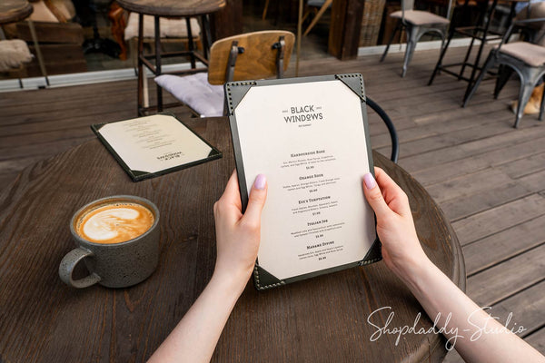 Green Double Leather Holder with Corners for restaurant