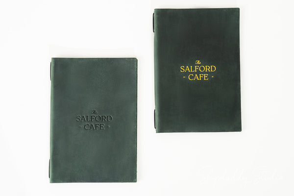 Green Double Leather Menu Case with Corners for drink menu