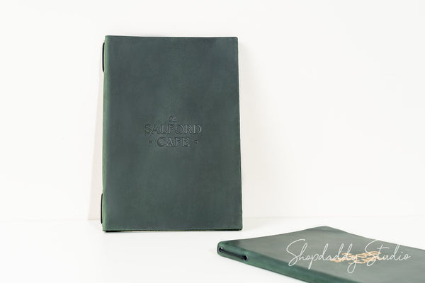 Green Double Leather Menu Case with Corners for wine list menu