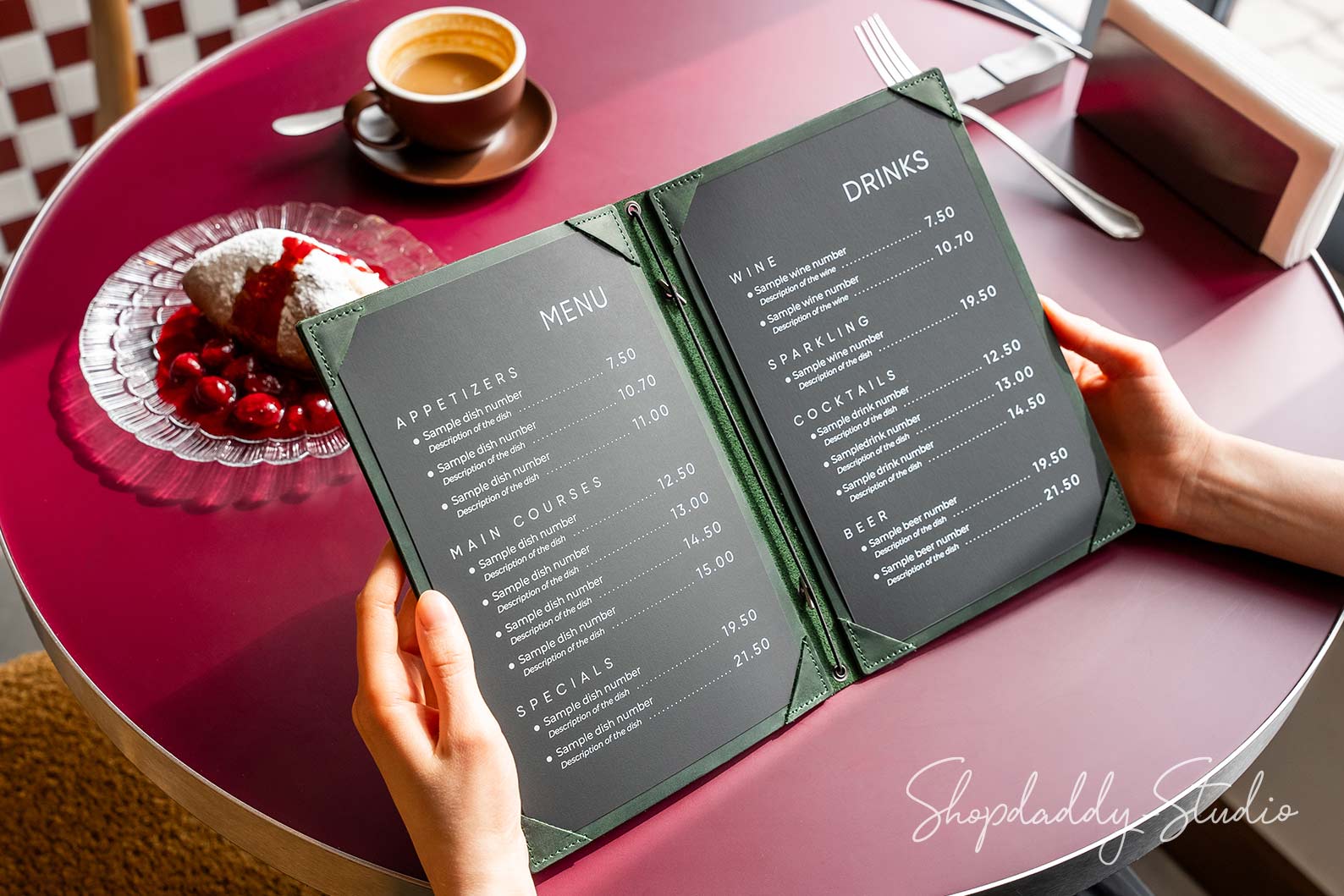 Green Double Leather Menu Cover with Corners – Shopdaddy-Studio