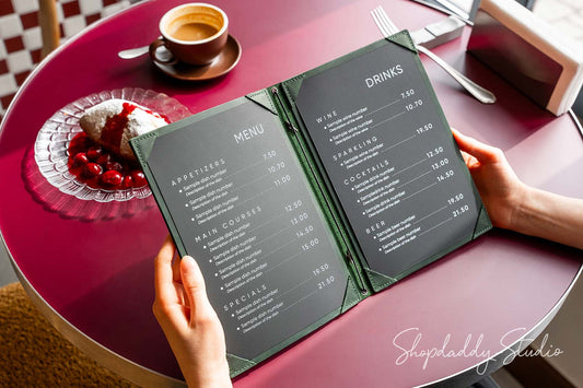 Green Double Leather Menu Cover with Corners