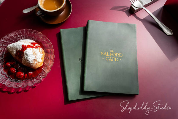 Green Double Leather Menu Cover with Corners for restaurant