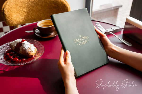Green Double Leather Menu Folder with Corners for restaurant