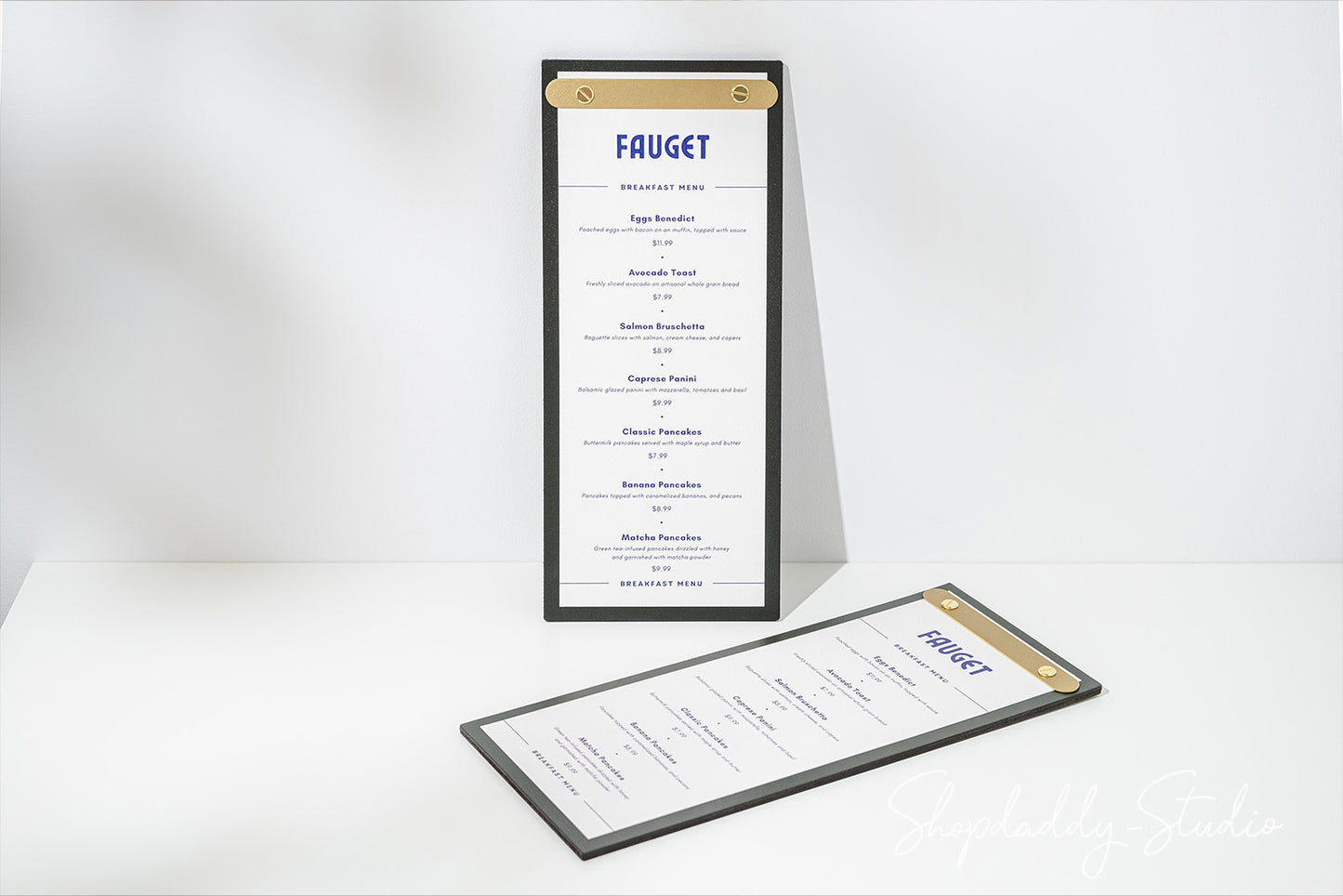 Green Double Leather Menu Holder with Brass Plank for restaurant