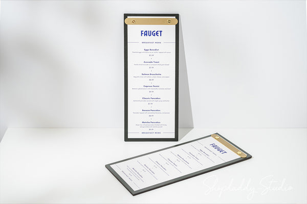 Green Double Leather Menu Holder with Brass Plank for restaurant