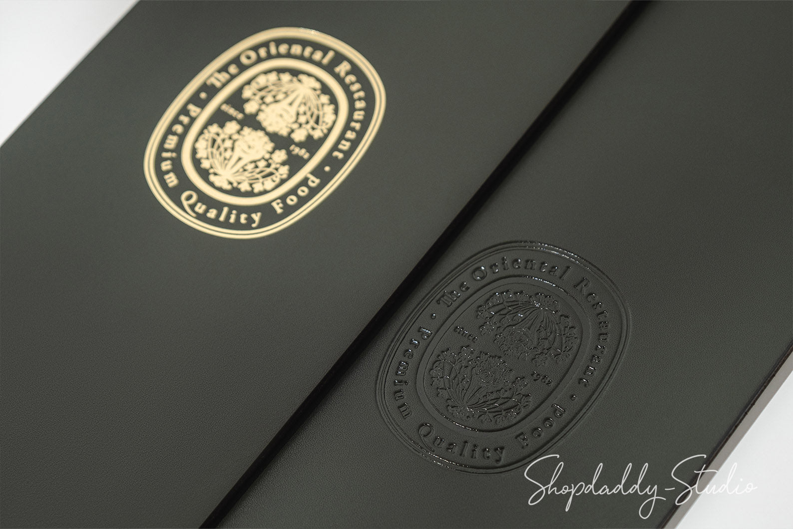 Green Double Leather Menu Holder with Brass Plank ShopdaddyStudio