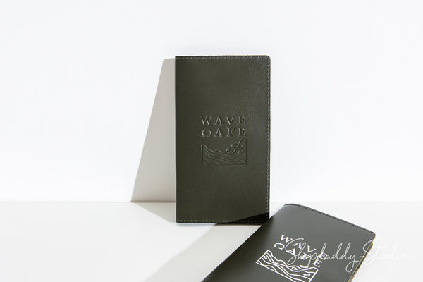 Green Italian Leather Check Holder With Wave Pockets for cafe