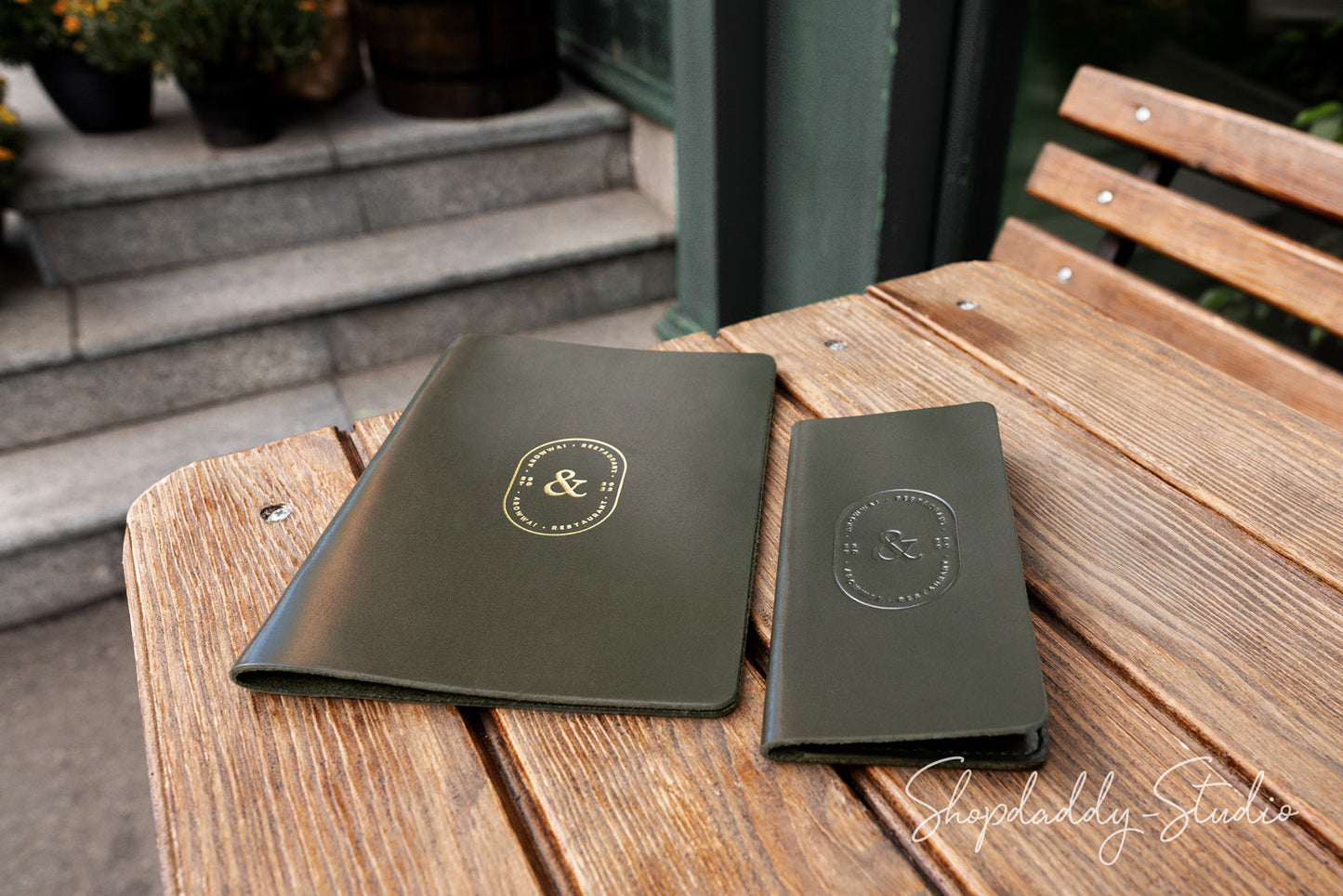 Green Italian Leather Check Presenter custom with logo