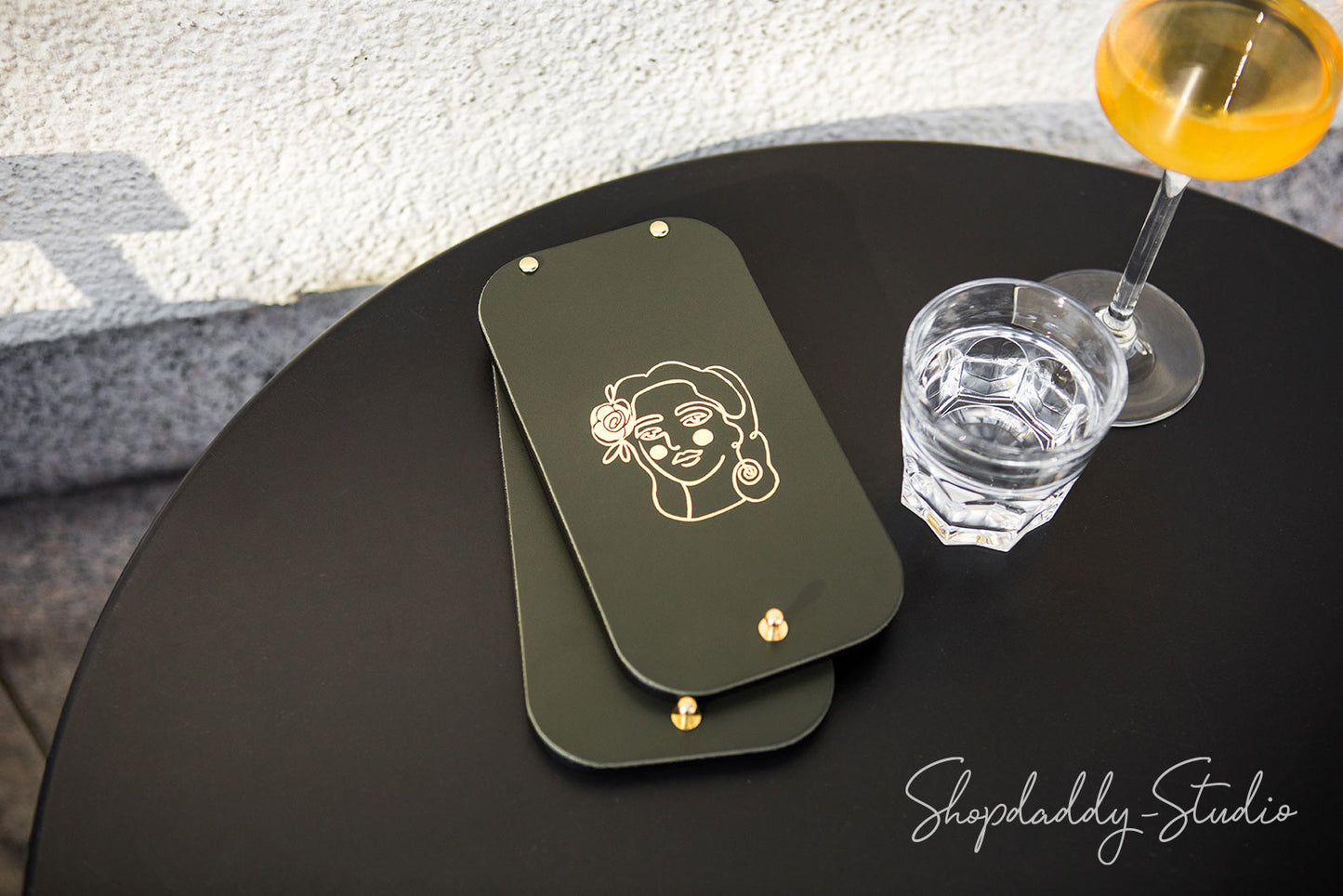 Green Leather / Ashwood Bill Holder for restaurant