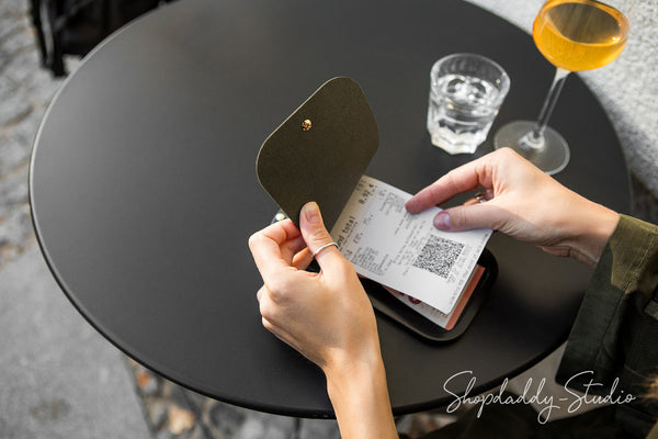 Green Leather / Ashwood Check Holder for waiters