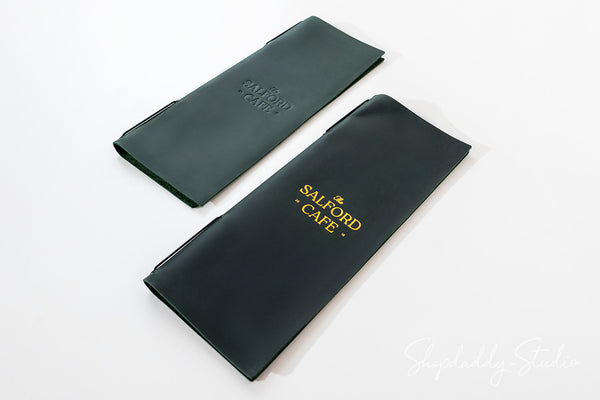 Green Leather Menu Cover with Elastic Band for cafe