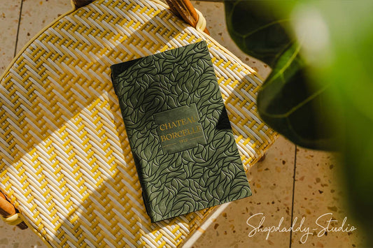 Green Leather Menu Cover with Leaf Pattern for Restaurant