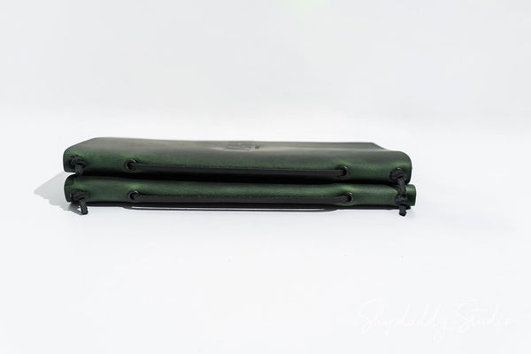 Green Leather Menu Folder with Leather Lace for Hospitality