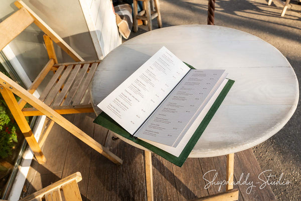 Green Leather Menu Folio with Elastic Band for restaurant