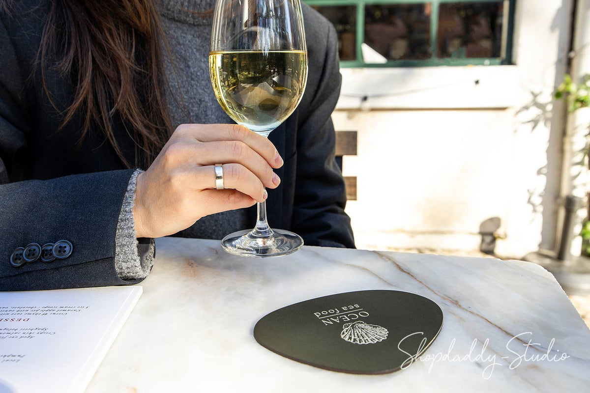 Green Leather Pebble Coasters Set (5 pcs) for Restaurants