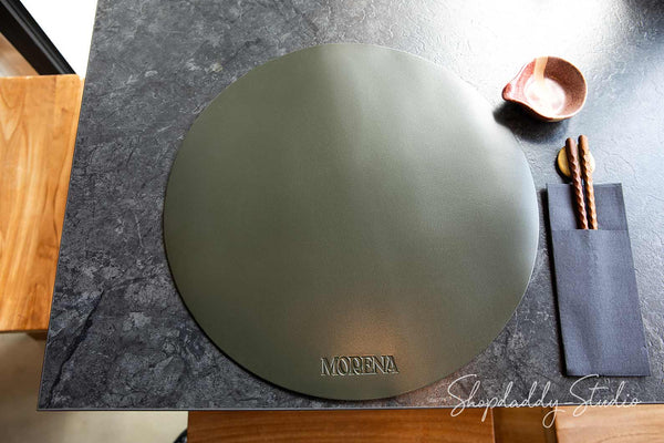 Green Leather Round Placemat for restaurant