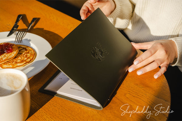 Green Thick Leather Menu Cover With Plastic Sleeves for restaurant